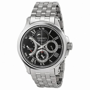 Seiko Premier Black Dial Multifunction Moonphase Kinetic Drive Men's Watch SRX005