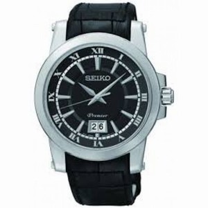 Seiko Premier Black Dial Stainless Steel Black Leather Men's Watch SUR015P2
