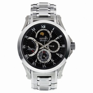 Seiko Premier Black Dial Stainless Steel Kinetic Men's Watch SRX001