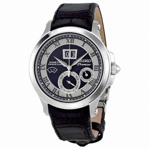 Seiko Premier Black Stainless Steel Leather Hybrid Men's Watch SNP049
