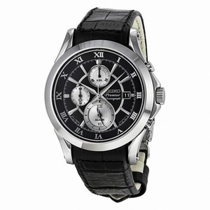 Seiko Premier Chronograph Black Dial Black Leather Men's Watch SNAD29