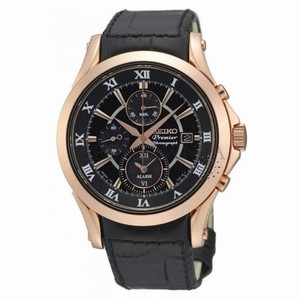 Seiko Premier Chronograph Black Dial Black Leather Men's Watch SNAF24P1