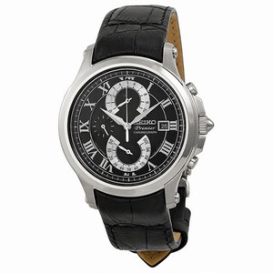 Seiko Premier Chronograph Black Dial Black Leather Men's Watch SPC067P2