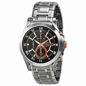 Seiko Premier Chronograph Black Dial Rose Gold PVD Men's Watch SNAF20