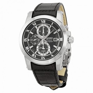 Seiko Premier Chronograph Black Dial Stainless Steel Black Leather Men's Watch SNAF31P2
