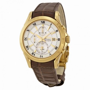 Seiko Premier Chronograph Silver Dial Brown Leather Men's Watch SNAF22P1