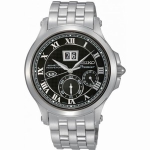 Seiko Premier Kinetic Black Dial Stainless Steel Men's Watch SNP041