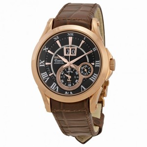 Seiko Premier Kinetic Perpetual Calendar  Chronograph Black Dial Brown Leather Men's Watch SNP038