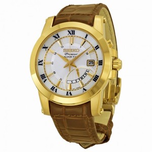 Seiko Premier Kinetic White Dial Black Leather Men's Watch SRN042P1