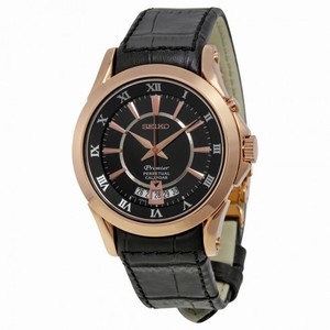 Seiko Premier Perpetual Calendar Black Dial Black Leather Men's Watch SNQ128