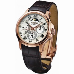 Seiko Premier Silver Dial Black Leather Band Men's Quartz Watch SRX008