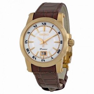 Seiko Premier Silver Dial Brown Leather Men's Watch SUR018