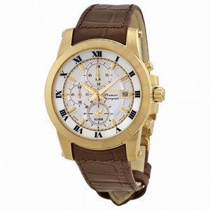 Seiko Premier White Dial Gold-tone Brown Leather Men's Watch SNAF30