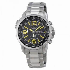 Seiko Prospex Solar Chronograph Dual Time Zone Black Dial Stainless Steel Men's Watch SSC093
