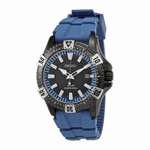 Seiko Solar Grey Dial Blue Rubber Divers Men's Watch SNE283