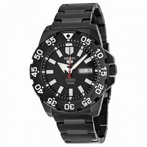 Seiko Series 5 Black Dial Black Ion-plated Men's Watch SRP489