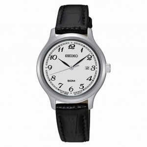 Seiko Silver Dial Black Leather Ladies Watch SUR775