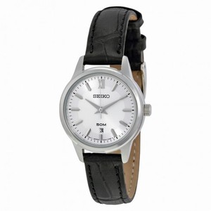 Seiko Silver Dial Black Leather Ladies Watch SUR891