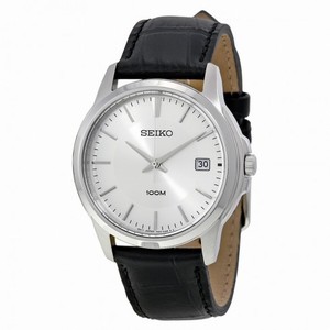 Seiko Silver Dial Black Leather Men's Watch SGEF49P2