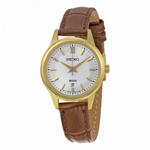 Seiko Silver Dial Brown Leather Ladies Watch SUR880