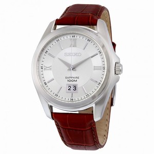 Seiko Silver Dial Brown Crocodile Leather Men's Watch SUR103