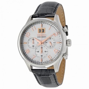 Seiko Silver Dial Chronograph Gray Leather Men's Watch SPC087