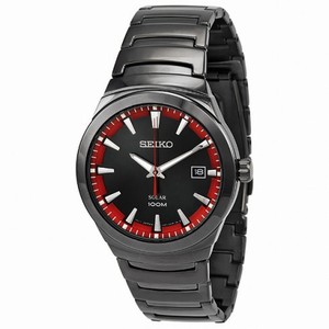 Seiko Solar Black and Red Dial Grey PVD Stainless Steel Men's Watch SNE251