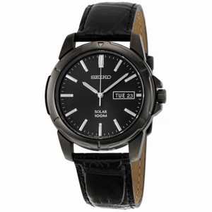 Seiko Solar Black Dial Black Leather Band Solar Men's Watch SNE097