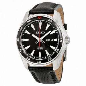 Seiko Solar Black Dial Black Leather Men's Watch SNE393P2