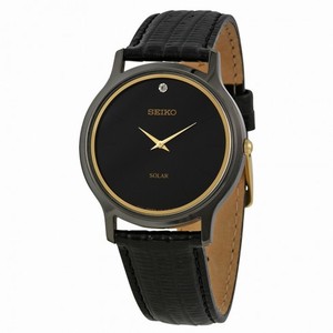 Seiko Solar Black Dial Black Leather Men's Watch SUP875