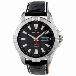 Seiko Solar Black Dial Black Leather Men's Watch SNE161P2