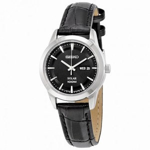Seiko Black Dial Black Crocodile Leather Quartz Ladies Watch SUT161P2S