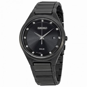 Seiko Solar Black Dial Black PVD Men's Watch SNE243
