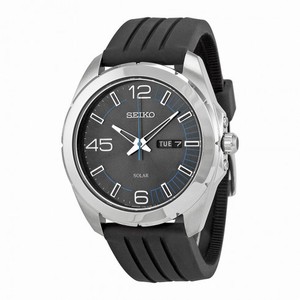 Seiko Solar Black Dial Black Rubber Strap Men's Watch SNE277