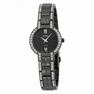 Seiko Solar Black Dial Black Stainless Steel With Diamonds Ladies Watch SUP201
