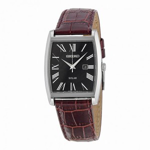 Seiko Solar Black Dial Brown Leather Calfskin Men's Watch SUT889