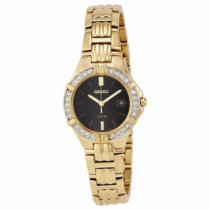Seiko Solar Black Dial Gold Stainless Steel Ladies Watch SUT090