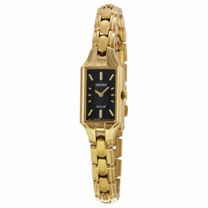 Seiko Solar Black Dial Gold-Tone Stainless Steel Ladies Watch SUP166