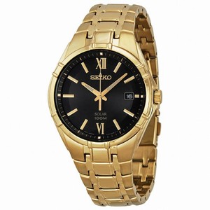 Seiko Solar Black Dial Gold-tone Men's Watch SNE220