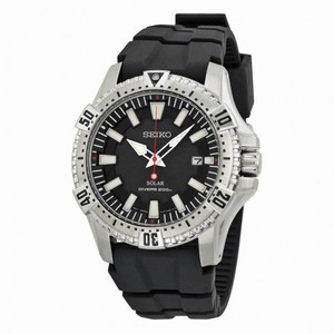 Seiko Solar Black Dial Stainless Steel Black Rubber Men's Watch SNE293P2