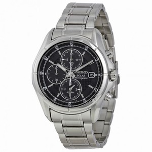 Seiko Solar Black Dial Stainless Steel Chronograph Men's Watch SSC001