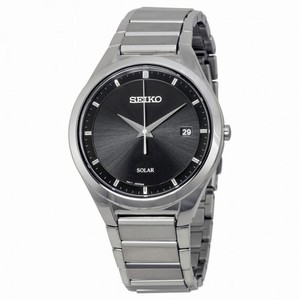Seiko Solar Black Dial Stainless Steel Men's Watch SNE241