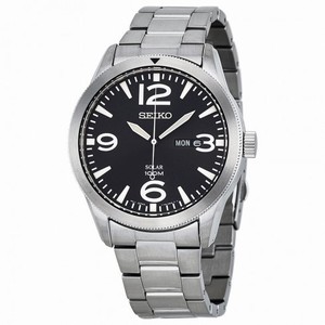 Seiko Solar Black Dial Stainless Steel Men's Watch SNE327