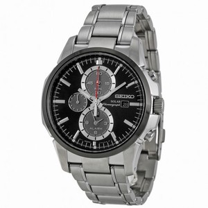 Seiko Solar Black Dial Stainless Steel Men's Watch SSC087