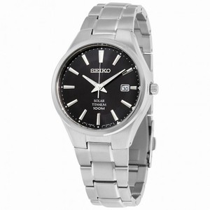 Seiko Solar Black Dial Titanium Men's Watch SNE377