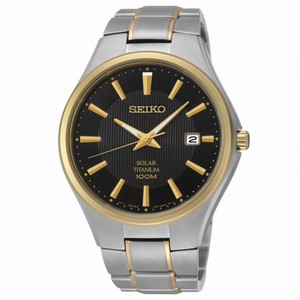 Seiko Solar Black Dial Two-tone Titanium Men's Watch SNE382