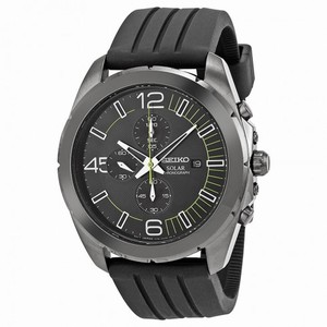 Seiko Solar Chronograph Black Dial Black Ion-plated Men's Watch SSC205