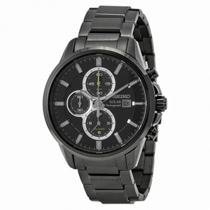 Seiko Solar Chronograph Black Dial Black Ion-plated Men's Watch SSC257