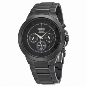 Seiko Solar Chronograph Black Dial Black Ion-plated Men's Watch SSC287