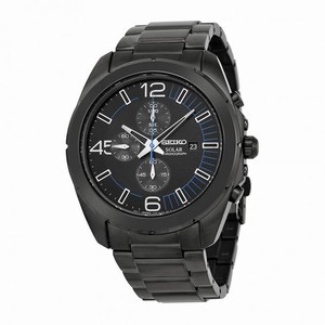 Seiko Solar Chronograph Black Dial Black Ion-plated Men's Watch SSC203